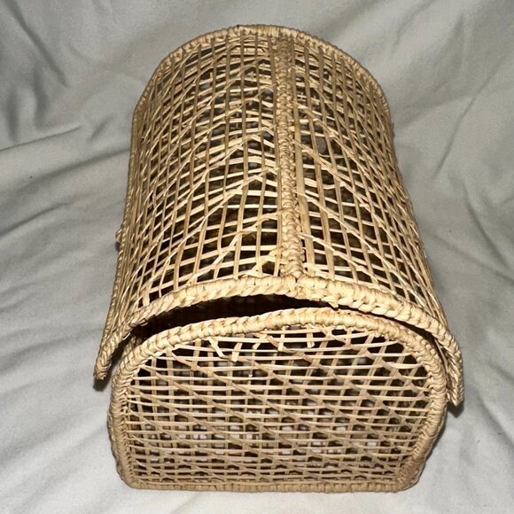 Vintage Folk Art Wicker Woven Basket Trinket Box-Boho Wicker Rattan 6x5-HD116 - Picture 4 of 8
